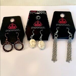 💐5/25 3 pair paparazzi silver white stone